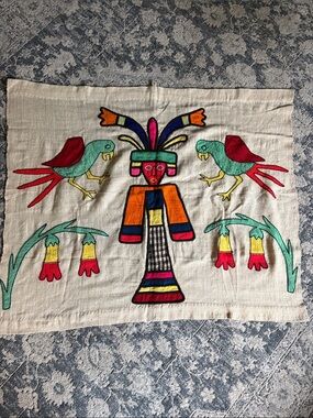 Bolivia wool Hand-Embroidered Folk Art Textile Wall Hanging - Multicolor